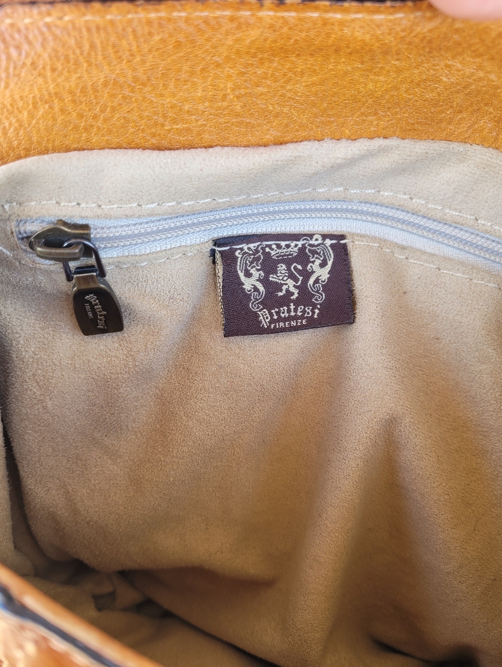 Gorgeous Pratesi Firenze Italian Leather Handbag In Cognac Brown - Picture 9 of 12